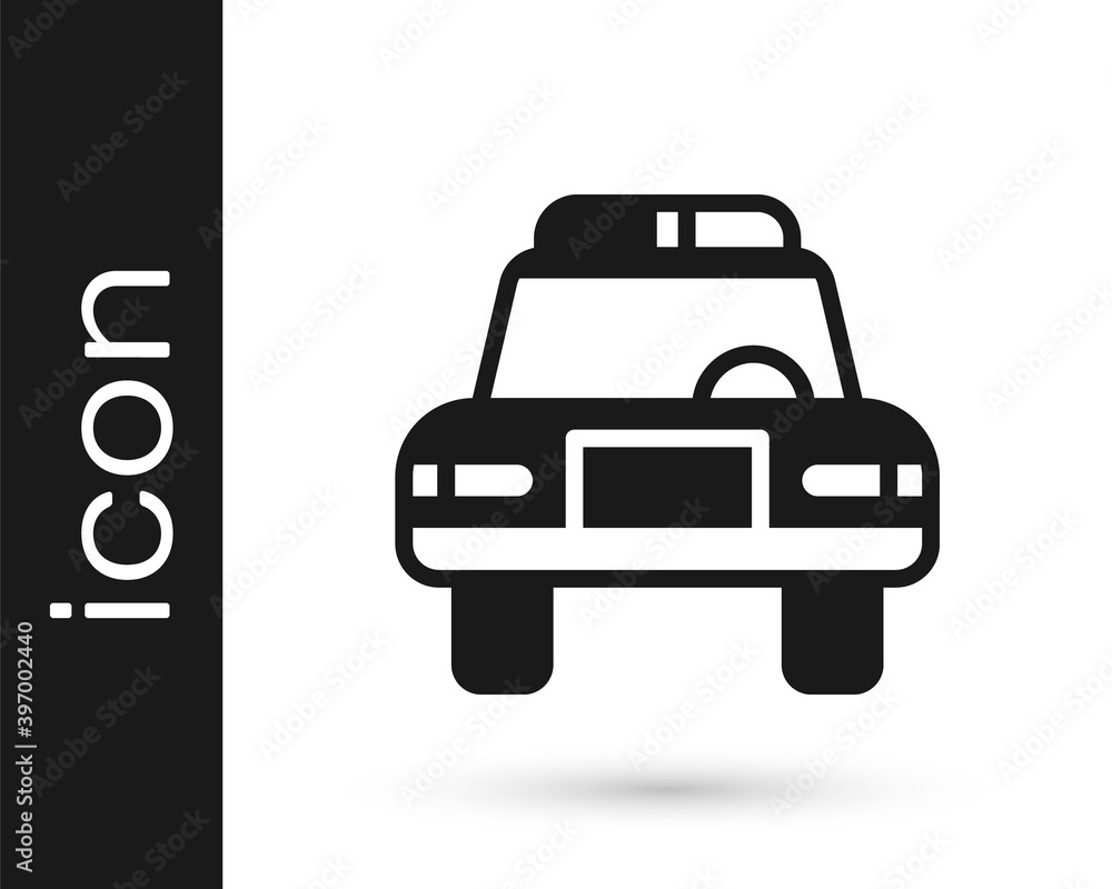 Black Police car and police flasher icon isolated on white background. Emergency flashing siren. Vector. Black Police car and police flasher icon isolated on white background. Emergency flashing siren. Vector.