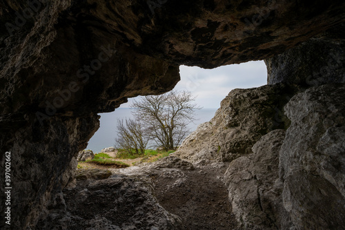 Cave entrance with ocean view, Long exposure