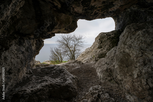 Cave entrance with ocean view, Long exposure