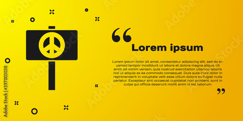 Black Peace icon isolated on yellow background. Hippie symbol of peace. Vector.