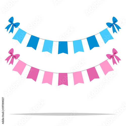 Blue and pink bunting flags vector isolated