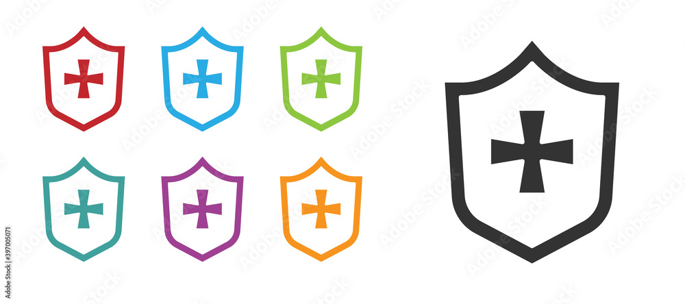 Black Shield icon isolated on white background. Guard sign. Security, safety, protection, privacy concept. Set icons colorful. Vector. Black Shield icon isolated on white background. Guard sign. Security, safety, protection, privacy concept. Set icons colorful. Vector.