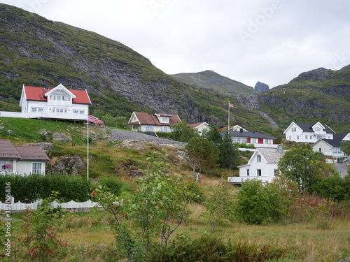 The view on the village of Sorvagen in the southern of the Lofoten islands. september 2019. photo