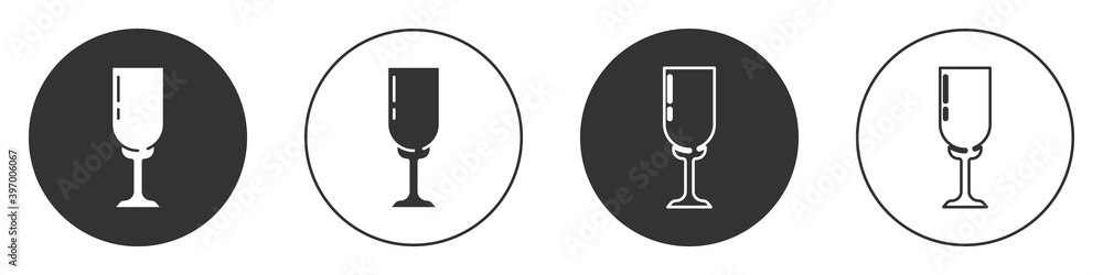 Black Glass of champagne icon isolated on white background. Circle button. Vector. Black Glass of champagne icon isolated on white background. Circle button. Vector.