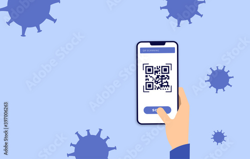 smartphone with QR code scan for coronavirus COVID-19. Vector illustration