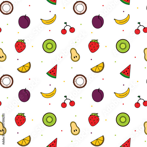Pattern of bright modern line art fruits. Summer color