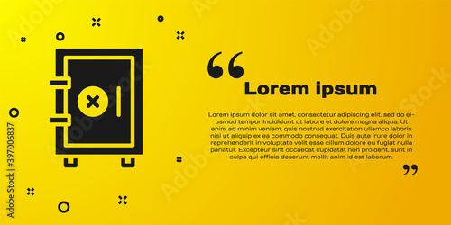 Black Safe icon isolated on yellow background. The door safe a bank vault with a combination lock. Reliable Data Protection. Vector.