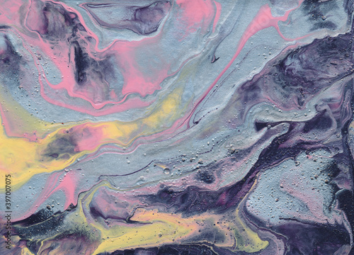 Abstract marble background, hand painted texture, painted with acrylics, splashes, drops of paint, paint strokes. Design for backgrounds, wallpapers, covers and packaging.