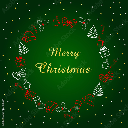 Wallpaper Mural Christmas postcard on green background. Vector illustration Torontodigital.ca