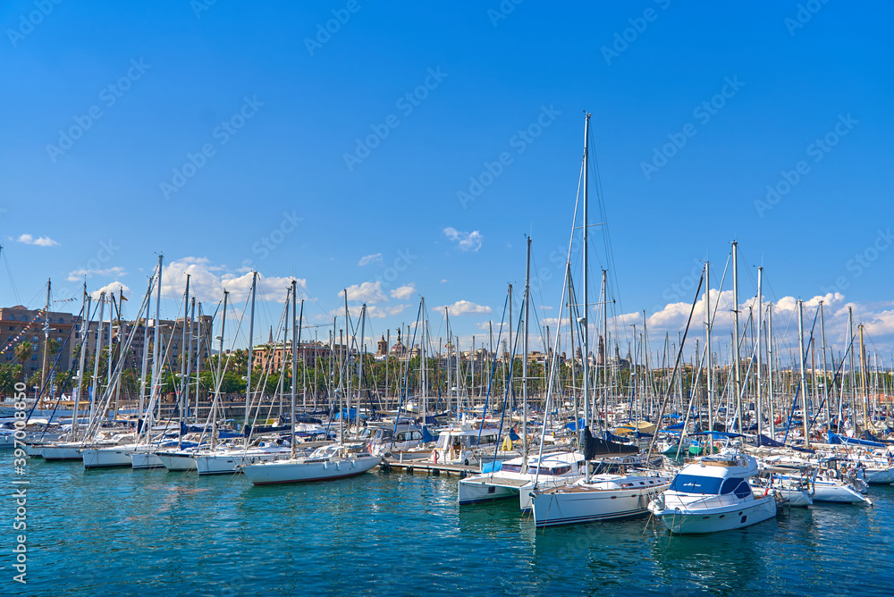 Port Olimpic Barcelona. Boats in the harbor