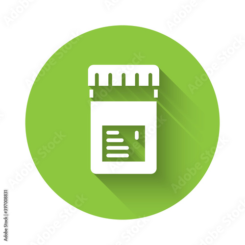 White Biologically active additives icon isolated with long shadow. Green circle button. Vector.