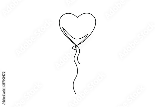 One continuous line drawing of heart shape air balloon love theme. Abstract art in contemporary style for cards posters banners and print. Valentine day concept. Romantic vector illustration