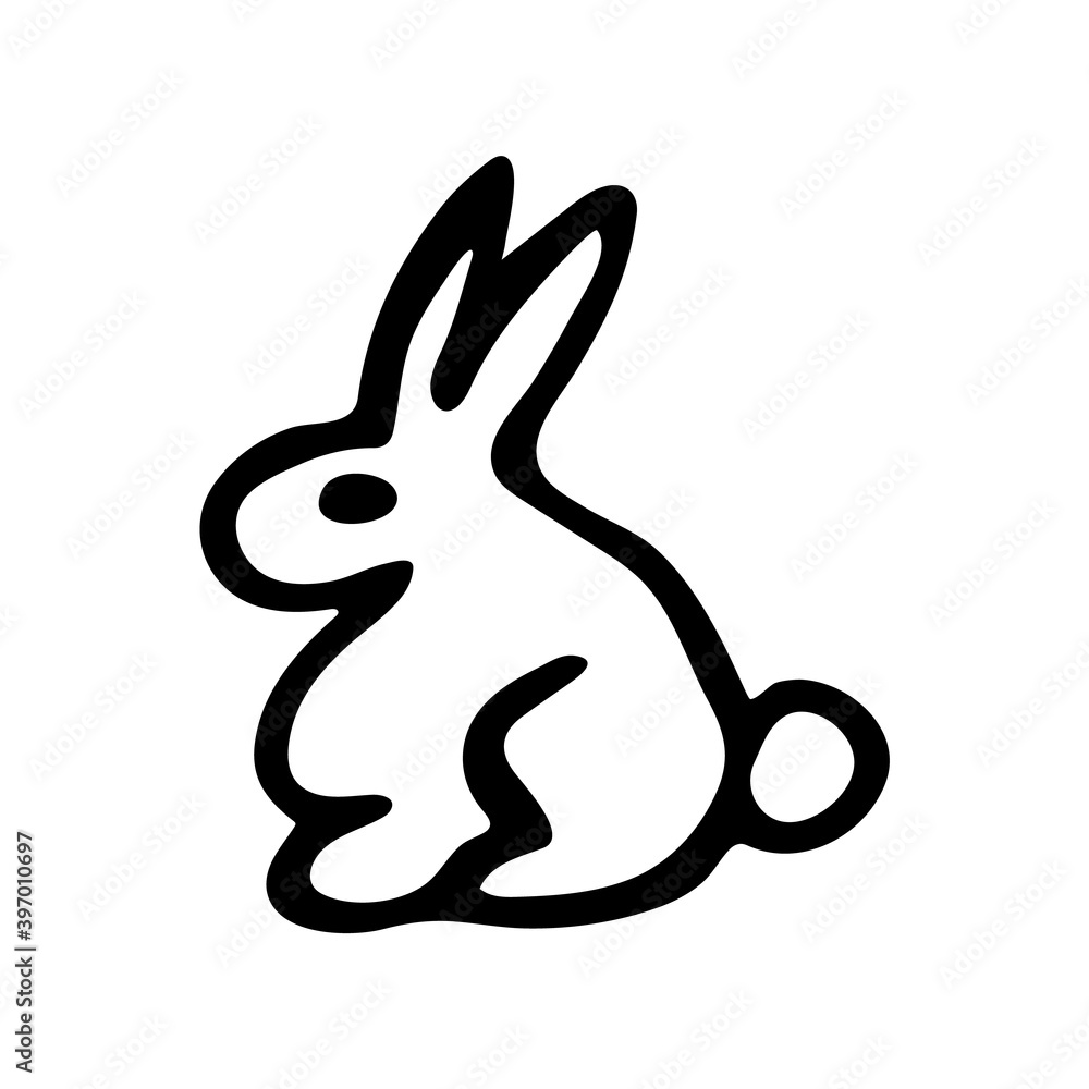 Hand drawn doodle style rabbit in vector. Isolated illustration on white background. For interior design, wallpaper, packaging, poster Hand drawn doodle style rabbit in vector. Isolated illustration on white background. For interior design, wallpaper, packaging, poster