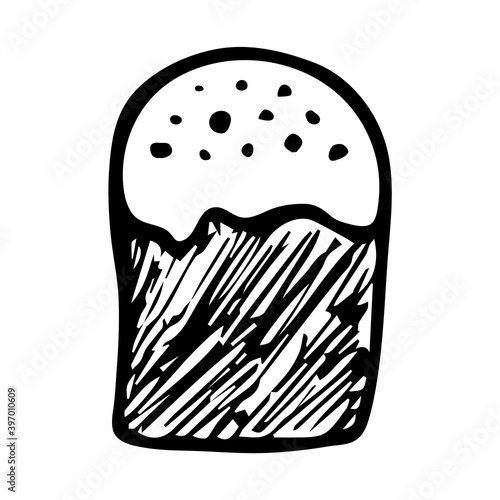 Hand drawn doodle style easter cake in vector. Isolated illustration on white background. For interior design, wallpaper, packaging, poster