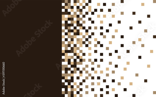 Random dark and brown squares. Pixel, monochrome on a yellow background. The margins for the text. Vector illustration.
