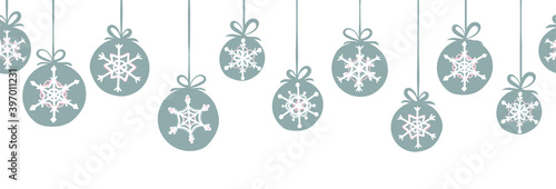 Lovely hand drawn snowflakes horizontal seamless pattern, beautiful winter background, great for christmas designs, wrapping, wallpaper - vector design