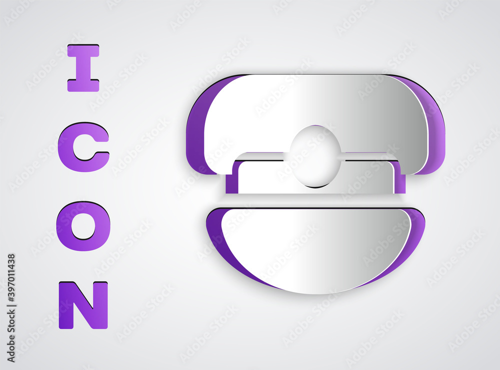 Paper cut Captain hat icon isolated on grey background. Paper art style. Vector. Paper cut Captain hat icon isolated on grey background. Paper art style. Vector.