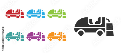 Black Ice resurfacer icon isolated on white background. Ice resurfacing machine on rink. Cleaner for ice rink and stadium. Set icons colorful. Vector.