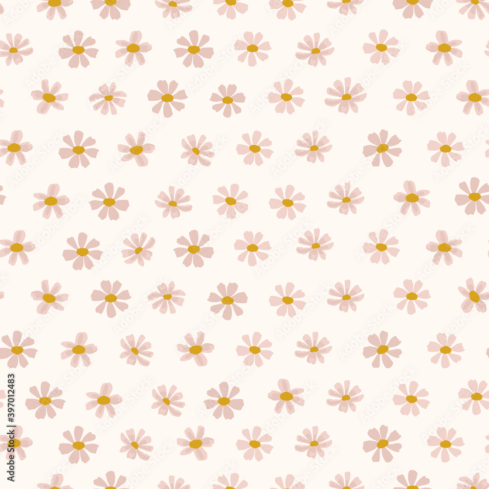 Daisy floral pattern in cream and pink. Ditsy seamless vector background. Small flowers print for textile, home decor, wallpaper, gift wrap. Daisy floral pattern in cream and pink. Ditsy seamless vector background. Small flowers print for textile, home decor, wallpaper, gift wrap.