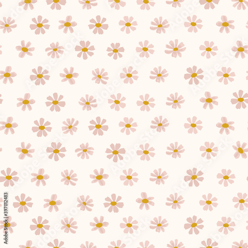 Daisy floral pattern in cream and pink. Ditsy seamless vector background. Small flowers  print for textile, home decor, wallpaper, gift wrap.