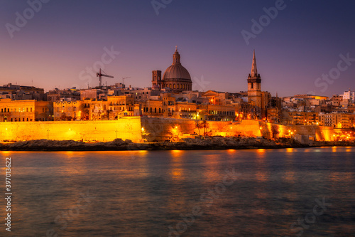 Beautiful architecture of the Valletta city on Malta at dawn