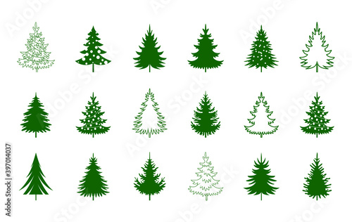 Set green Christmas Trees. Vector pattern and Illustration.