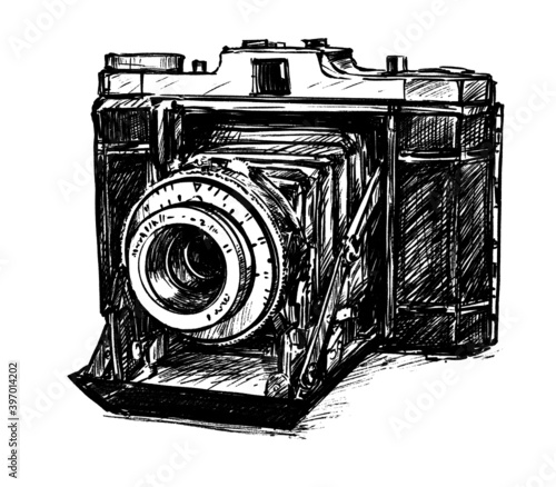 sketch of vintage camera hand draw