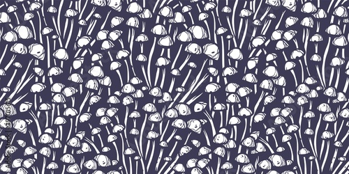 Colored seamless pattern wallpaper. Vector illustration of enoki. Autumn mushroom picking for vegan food and cooking design