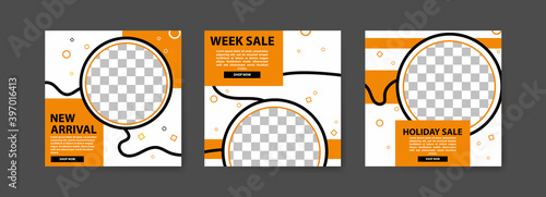 Set of Editable Social media post templates. Black and yellow background color with stripe line shape. fashion advertising. Offer social media banners. vector photo frame mockup illustration