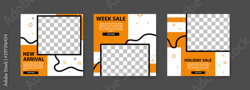 Set of Editable Social media post templates. Black and yellow background color with stripe line shape. fashion advertising. Offer social media banners. vector photo frame mockup illustration