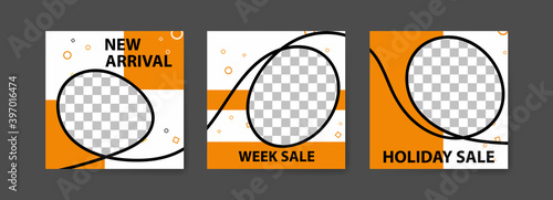 Set of Editable Social media post templates. Black and yellow background color with stripe line shape. fashion advertising. Offer social media banners. vector photo frame mockup illustration