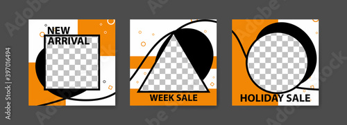 Set of Editable Social media post templates. Black and yellow background color with stripe line shape. fashion advertising. Offer social media banners. vector photo frame mockup illustration