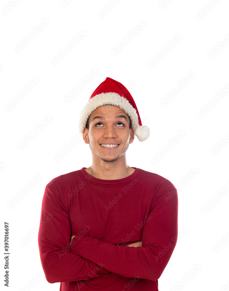 African guy wearing a Christmas hat African guy wearing a Christmas hat