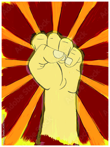 Illustration of revolution fist up. Hand drawn fist up vector.