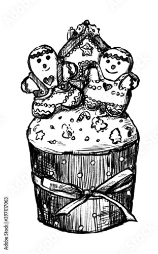 Drawing of the chrismas cake hand draw