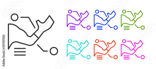 Black line Prosthesis hand icon isolated on white background. Futuristic concept of bionic arm, robotic mechanical hand. Set icons colorful. Vector.