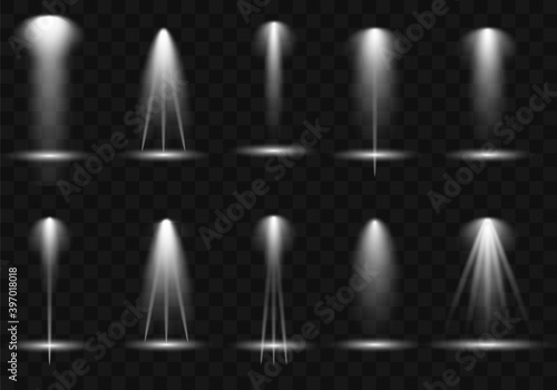 Collection of lighting scenes, transparent effects. Bright lighting with beautiful lights