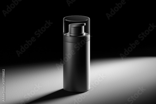 Minimal background for beauty concept. Black cream dispenser in bright light. High quality 3d illustration