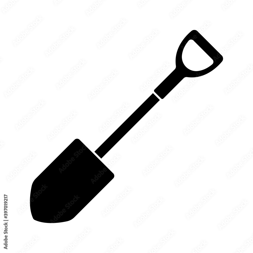 Shovel icon. Black silhouette. Digging. Vector flat graphic illustration. The isolated object on a white background. Isolate. Shovel icon. Black silhouette. Digging. Vector flat graphic illustration. The isolated object on a white background. Isolate.
