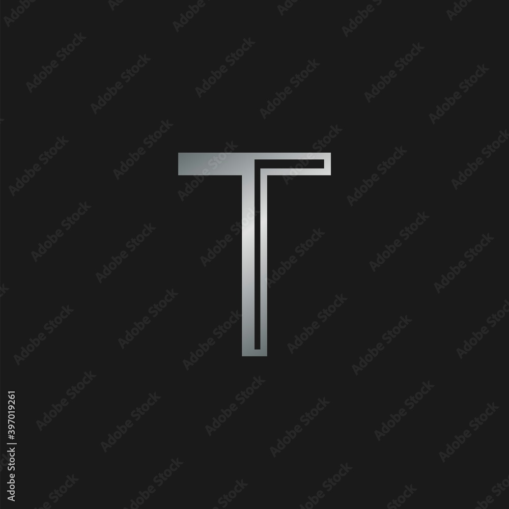 Initial Letter T logo icon. Vector design concept abstract classy letter with silver color.