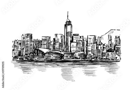 sketch of hong kong cityscape hand draw