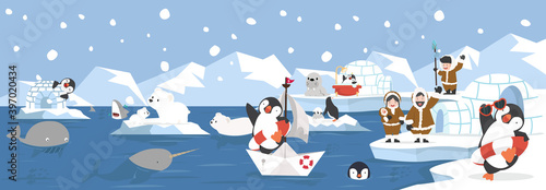 Cartoon nature winter North pole Arctic landscape