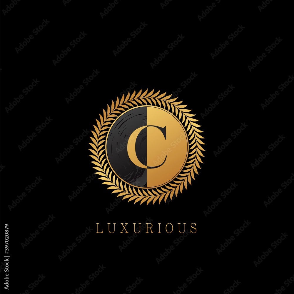 Golden C letter Logo Luxurious Nature Leaves, elegance vector design concept circle floral leaves with negative space letter logo. Golden C letter Logo Luxurious Nature Leaves, elegance vector design concept circle floral leaves with negative space letter logo.