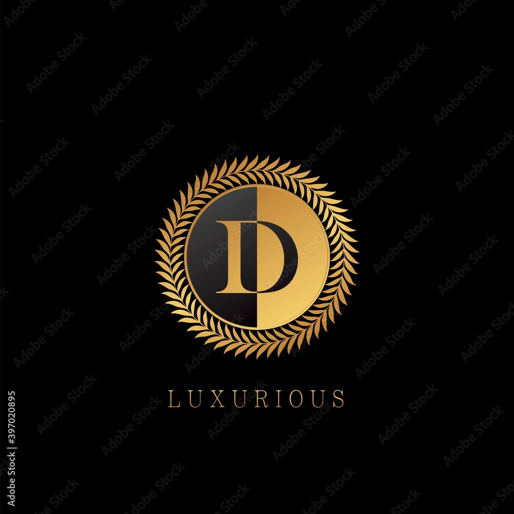 Golden D letter Logo Luxurious Nature Leaves, elegance vector design concept circle floral leaves with negative space letter logo. Golden D letter Logo Luxurious Nature Leaves, elegance vector design concept circle floral leaves with negative space letter logo.