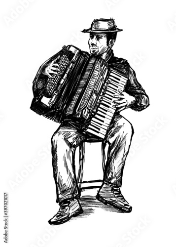 sketch of the accordion man hand draw