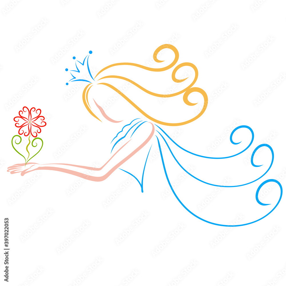 graceful princess with a flower of hearts in the palm graceful princess with a flower of hearts in the palm