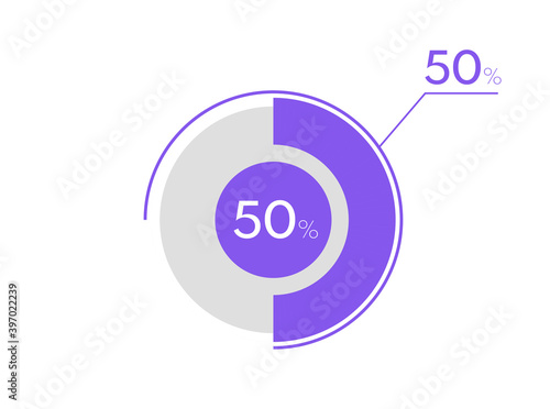 50 percent pie chart. Business pie chart circle graph 50%, Can be used for chart, graph, data visualization, web design
