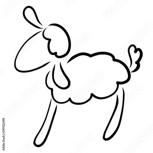 small fluffy lamb with big ears, black outline