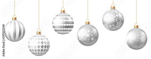 Silver  Christmas  balls  isolated on white background.