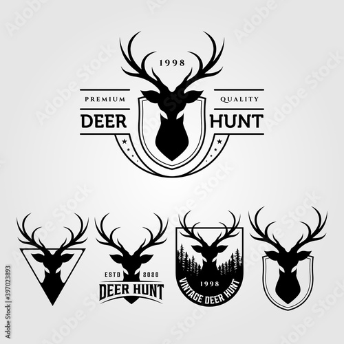 deer hunt vintage logo set vector illustration designs